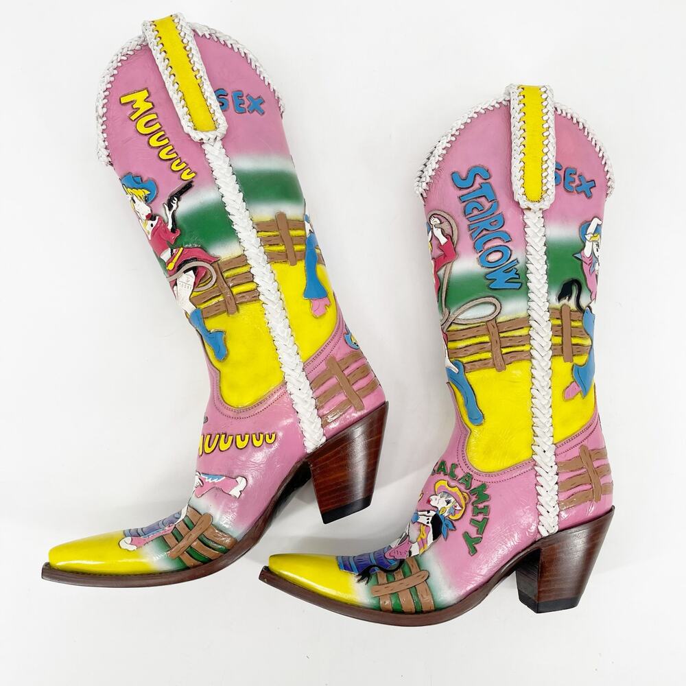 RARE Old Gringo Pink Calamity Cartoon Star Cow Cowgirl Rodeo Boots Women’s 6.5 - Picture 4 of 13